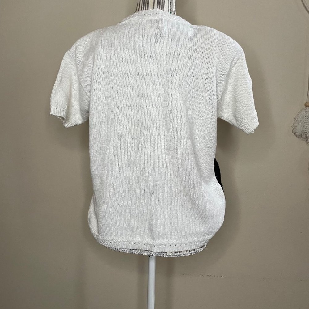 Vintage 80s Tiara International Floral Bouquet Knitted Sweater Shirt Blouse Sz S - Picture 4 of 11